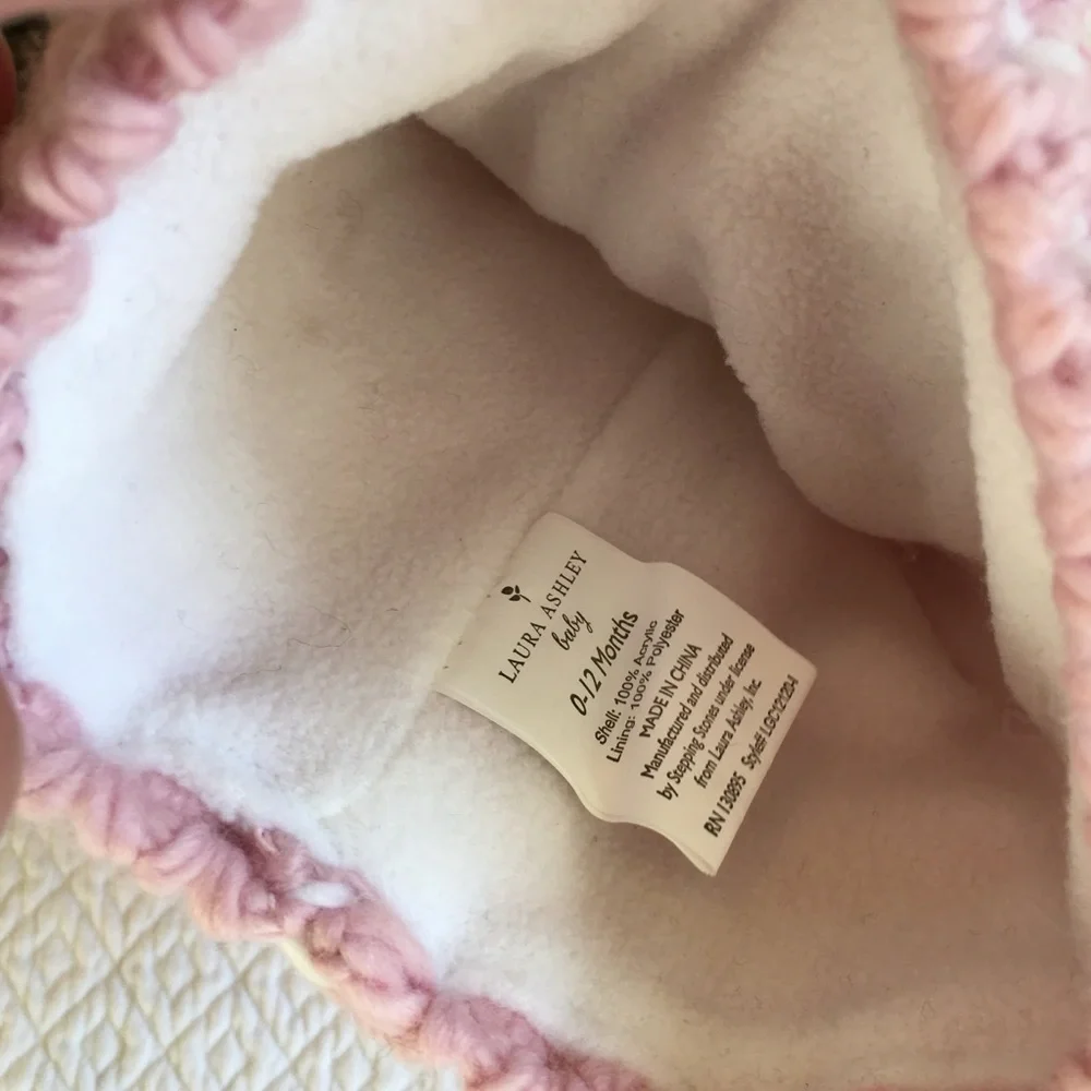 NWT Laura Ashley Baby Knit Pom Pom Hat 0-12m Pink Stripe